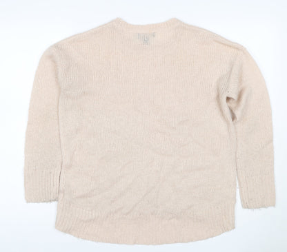 New Look Women Beige S Open Knit Crew Neck Long Sleeve Jumper