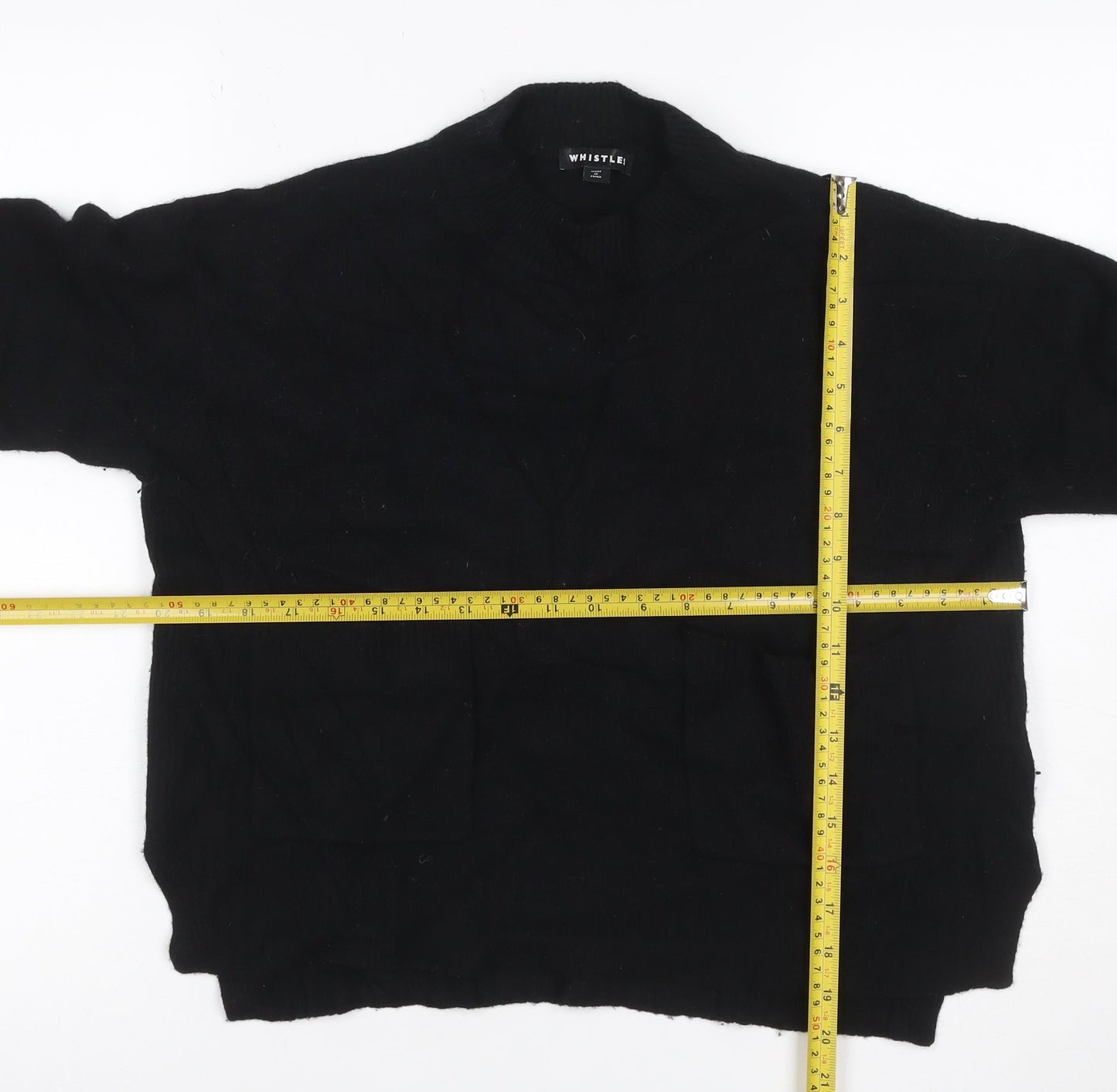 Whistles Women Black S Merino Wool High Neck Pocket Pullover Jumper