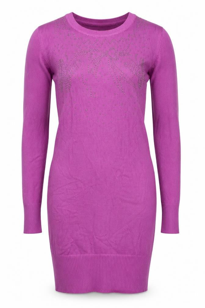 Kooples Women Purple S Knee Length Jumper Dress Rhinestone Long Sleeve