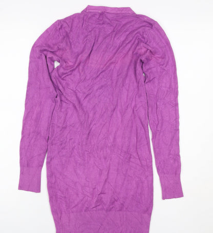 Kooples Women Purple S Knee Length Jumper Dress Rhinestone Long Sleeve