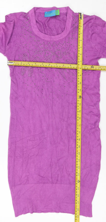 Kooples Women Purple S Knee Length Jumper Dress Rhinestone Long Sleeve