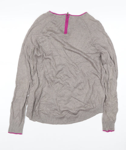 Marks & Spencer Women Grey Merino Wool UK 10 1/4 Zip Knit Jumper
