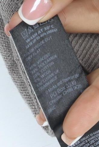 Marks & Spencer Women Grey Merino Wool UK 10 1/4 Zip Knit Jumper