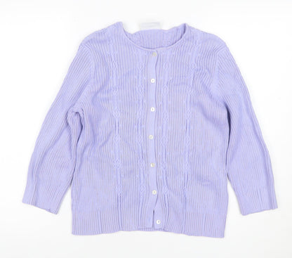 Liz Claiborne Women Purple L Cable Knit Cotton Button Cardigan