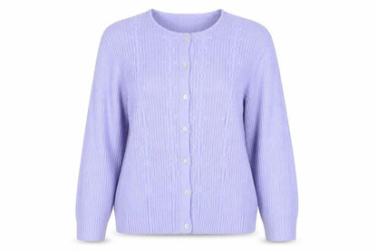 Liz Claiborne Women Purple L Cable Knit Cotton Button Cardigan