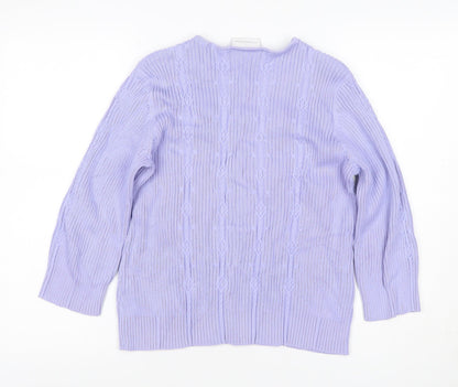 Liz Claiborne Women Purple L Cable Knit Cotton Button Cardigan