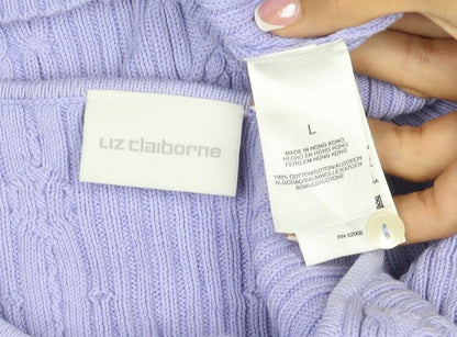 Liz Claiborne Women Purple L Cable Knit Cotton Button Cardigan