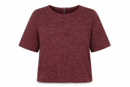Topshop Women Red Marl Jersey Zip Back Short Sleeve T-Shirt UK 12