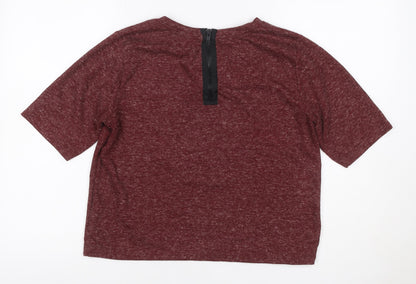 Topshop Women Red Marl Jersey Zip Back Short Sleeve T-Shirt UK 12