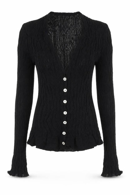 Next Women Black M Sheer Knit V-Neck Button Cardigan Long Sleeve