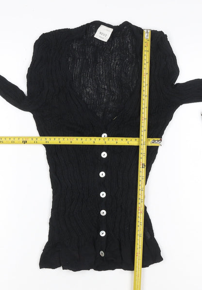 Next Women Black M Sheer Knit V-Neck Button Cardigan Long Sleeve