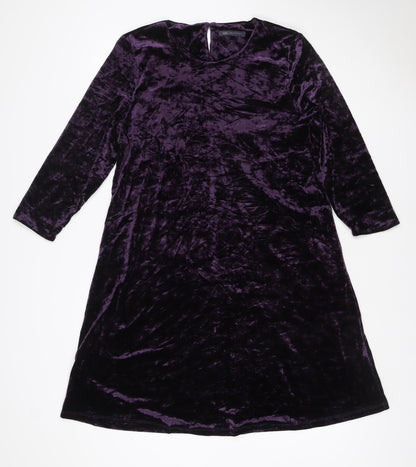 M&S Women Purple UK 16 Velvet A-Line Knee Length Party Dress