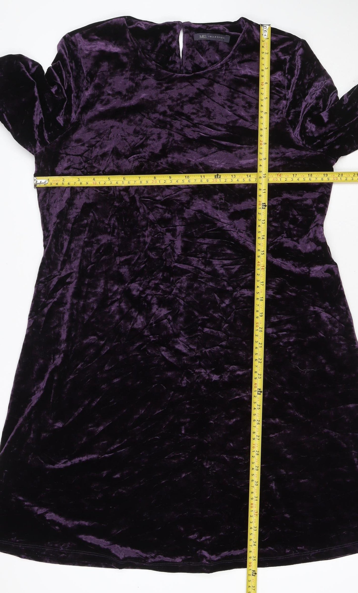 M&S Women Purple UK 16 Velvet A-Line Knee Length Party Dress