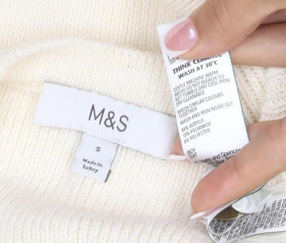 Marks and Spencer Women Ivory S Rib Knit Button Pocket Cardigan