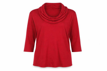 Marks & Spencer Women Red UK 12 Petite Cowl Neck Jersey Top 3/4 Sleeve