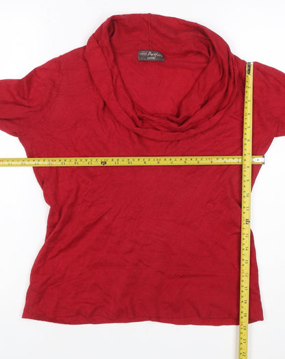 Marks & Spencer Women Red UK 12 Petite Cowl Neck Jersey Top 3/4 Sleeve