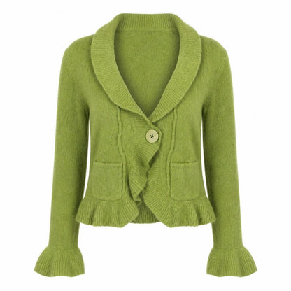 Front view of Principles Women Green M Mohair Blend Cowl Neck Pocket Cardigan