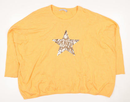Haven Women Orange One Size Cotton Star Sequin 3/4 Sleeve Jumper