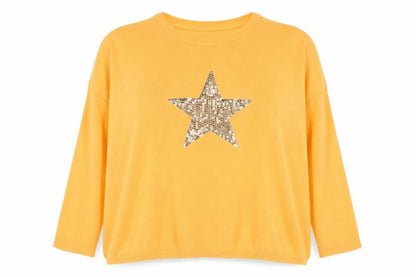Haven Women Orange One Size Cotton Star Sequin 3/4 Sleeve Jumper