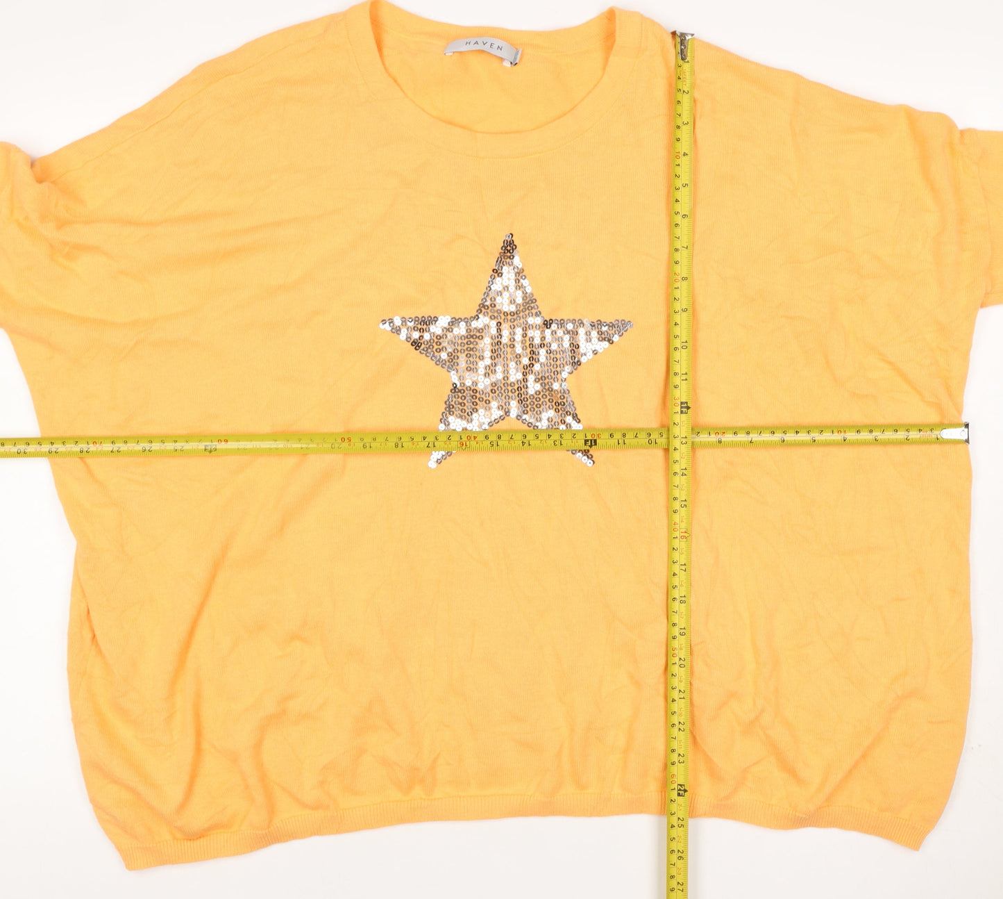 Haven Women Orange One Size Cotton Star Sequin 3/4 Sleeve Jumper