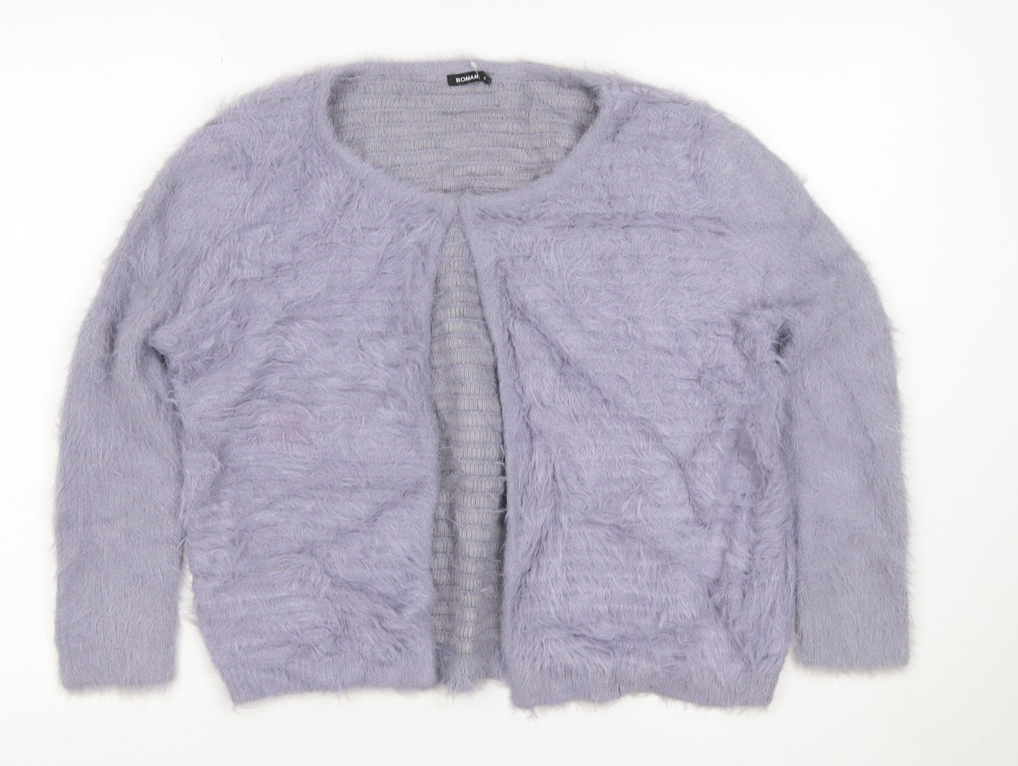 Roman Women Purple Size 16 Soft Fluffy Open Knit Cardigan