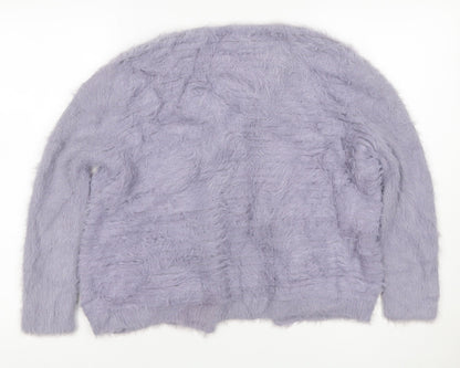Roman Women Purple Size 16 Soft Fluffy Open Knit Cardigan