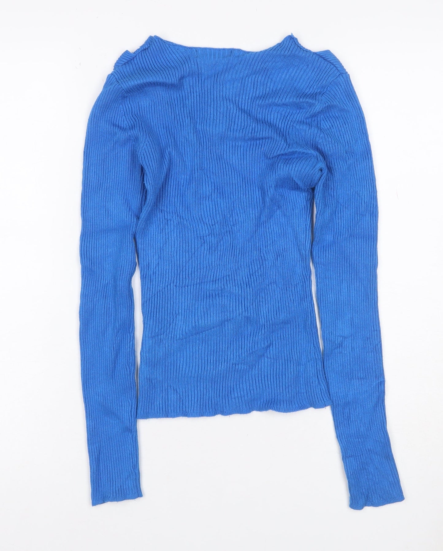 Brave Soul Women Blue Size S Rib Knit V-Neck Tie Detail Jumper