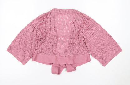 Editions Women Pink Open Knit Tie Wrap Cardigan S/M 3/4 Sleeve
