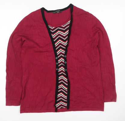 Love Knitwear Women’s Red Stripe Panel V-Neck Cardigan Size 14