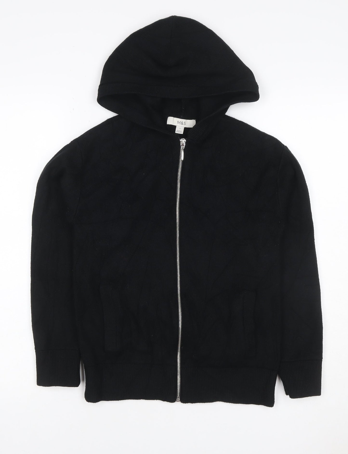 Marks and Spencer Women Black Size S Hooded Full Zip Knit Jumper