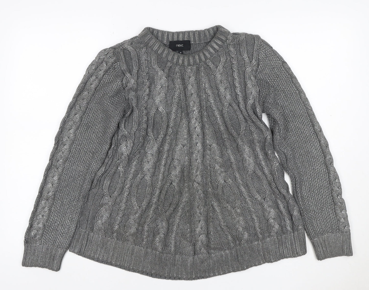 Next Women Grey UK 10 Cable Knit Chunky Crew Neck Jumper