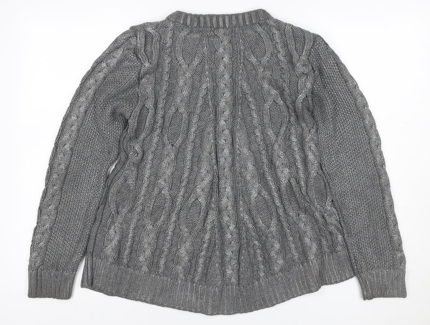 Next Women Grey UK 10 Cable Knit Chunky Crew Neck Jumper