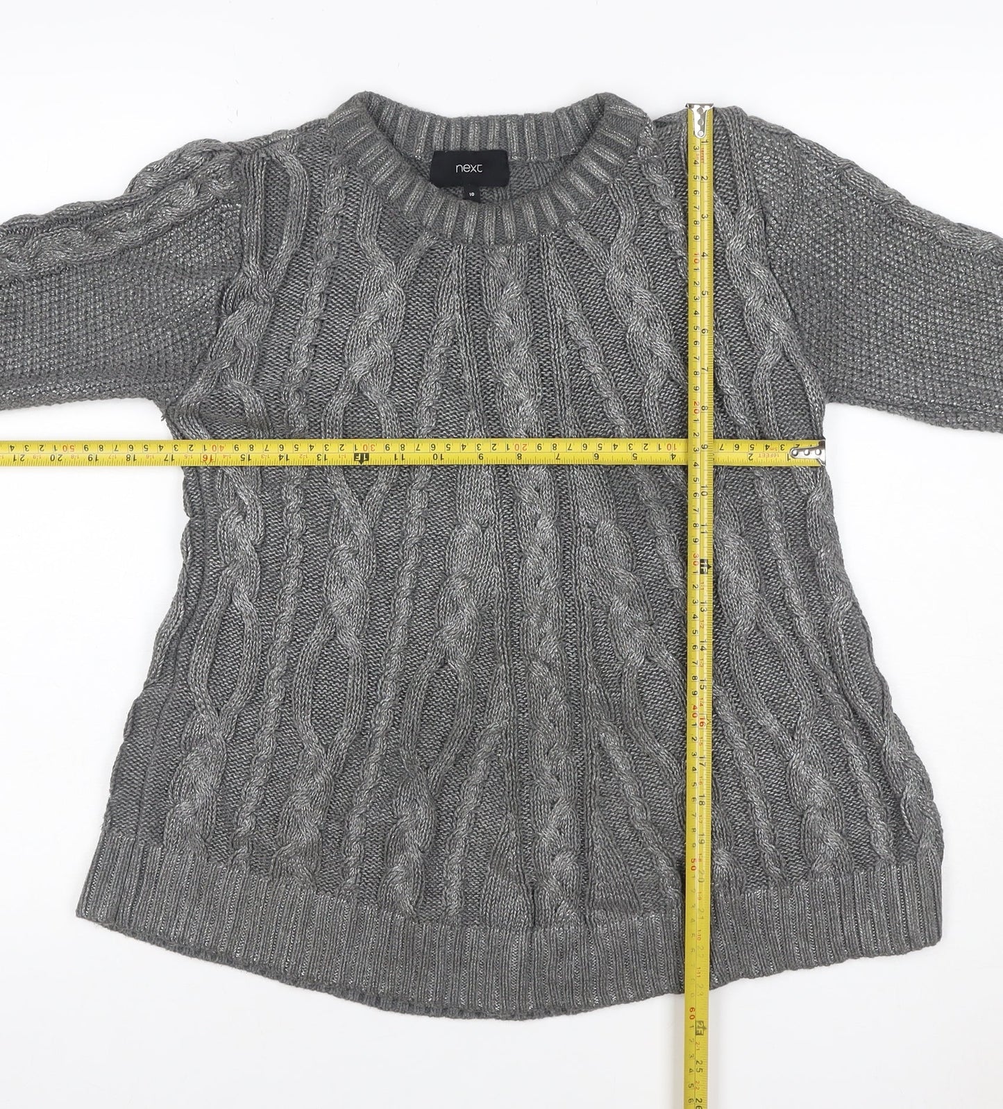 Next Women Grey UK 10 Cable Knit Chunky Crew Neck Jumper