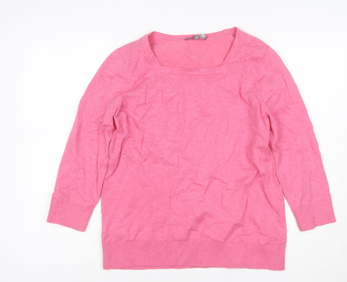 Laura Ashley Women’s Pink Cotton Blend Square Neck Pullover Jumper UK 14