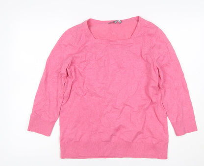 Laura Ashley Women’s Pink Cotton Blend Square Neck Pullover Jumper UK 14