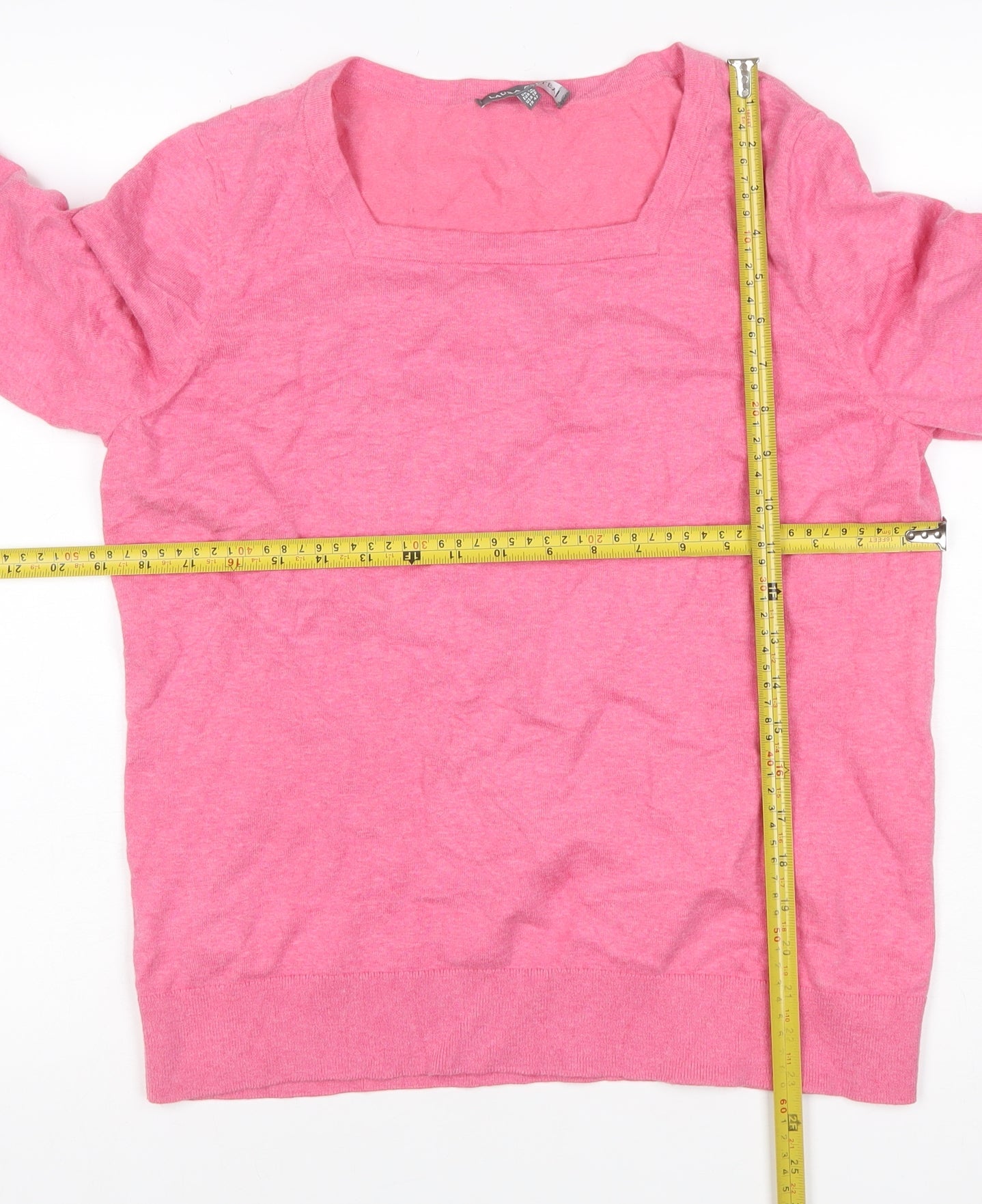 Laura Ashley Women’s Pink Cotton Blend Square Neck Pullover Jumper UK 14