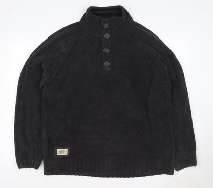 Next Men’s Black XL Button Neck Fleece Henley Jumper
