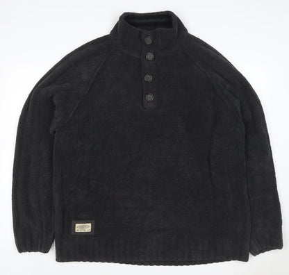 Next Men’s Black XL Button Neck Fleece Henley Jumper