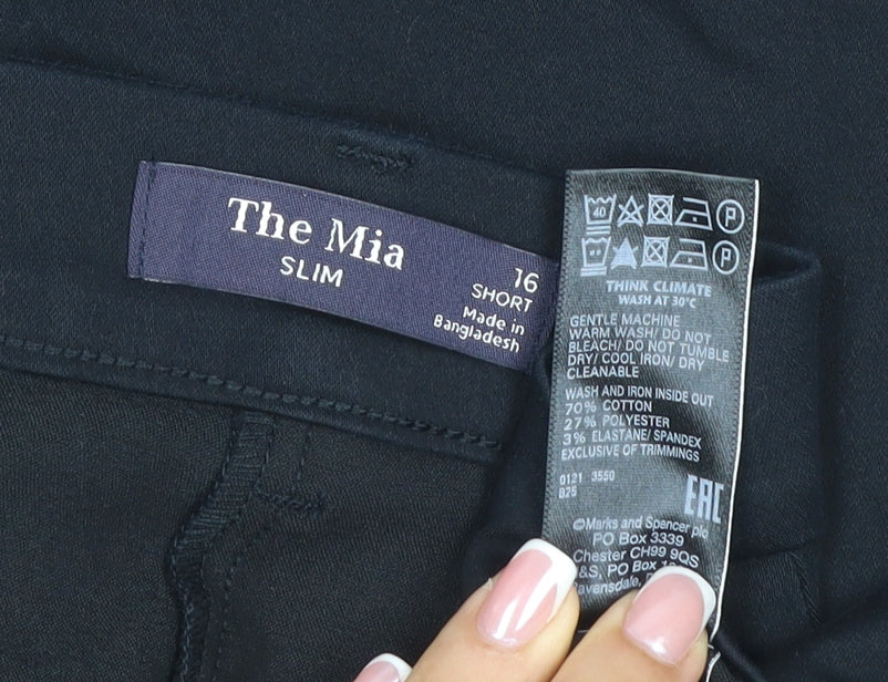 M&S Women’s Black Size 16 Short The Mia Slim Tailored Trousers