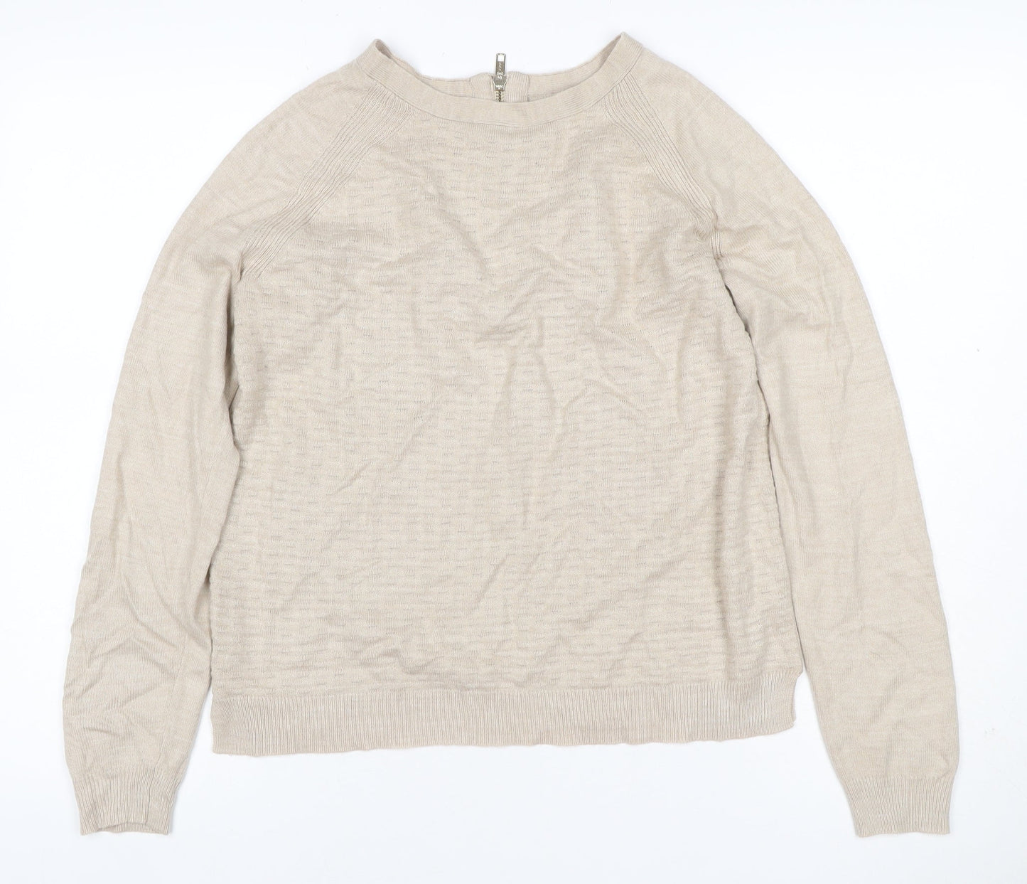Marks and Spencer Women Beige Size 10 Linen Rich 1/4 Zip Jumper