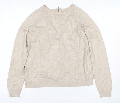 Marks and Spencer Women Beige Size 10 Linen Rich 1/4 Zip Jumper