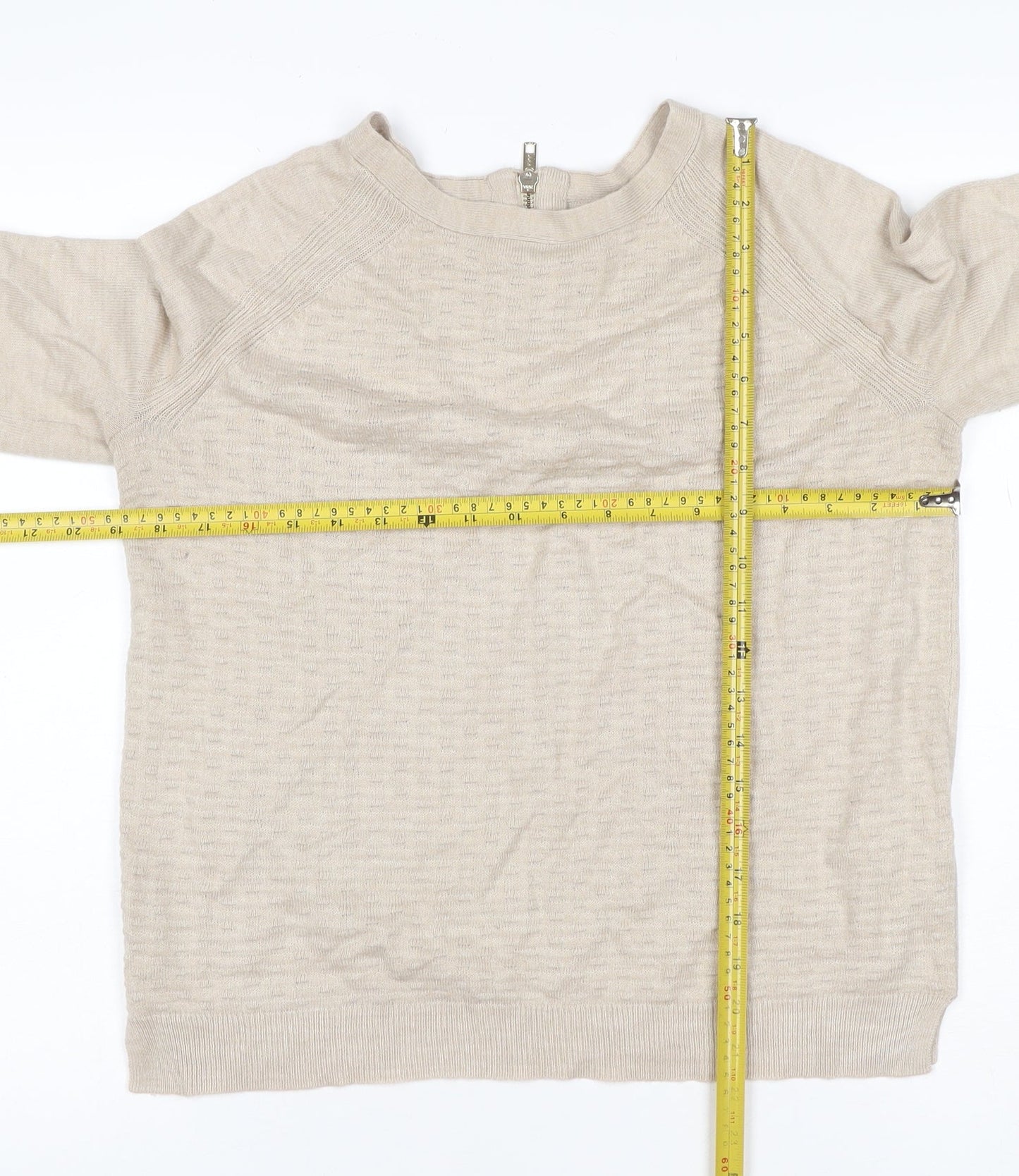 Marks and Spencer Women Beige Size 10 Linen Rich 1/4 Zip Jumper