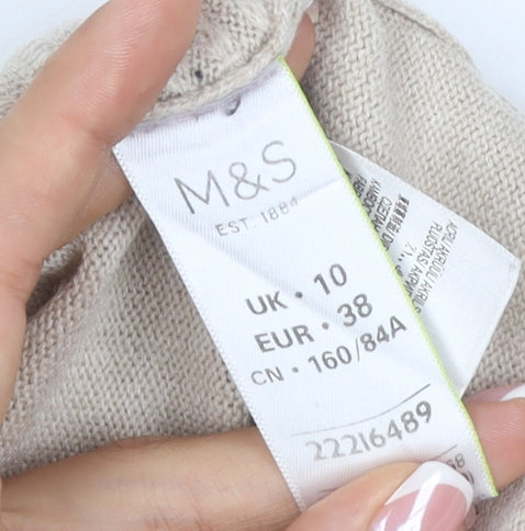 Marks and Spencer Women Beige Size 10 Linen Rich 1/4 Zip Jumper