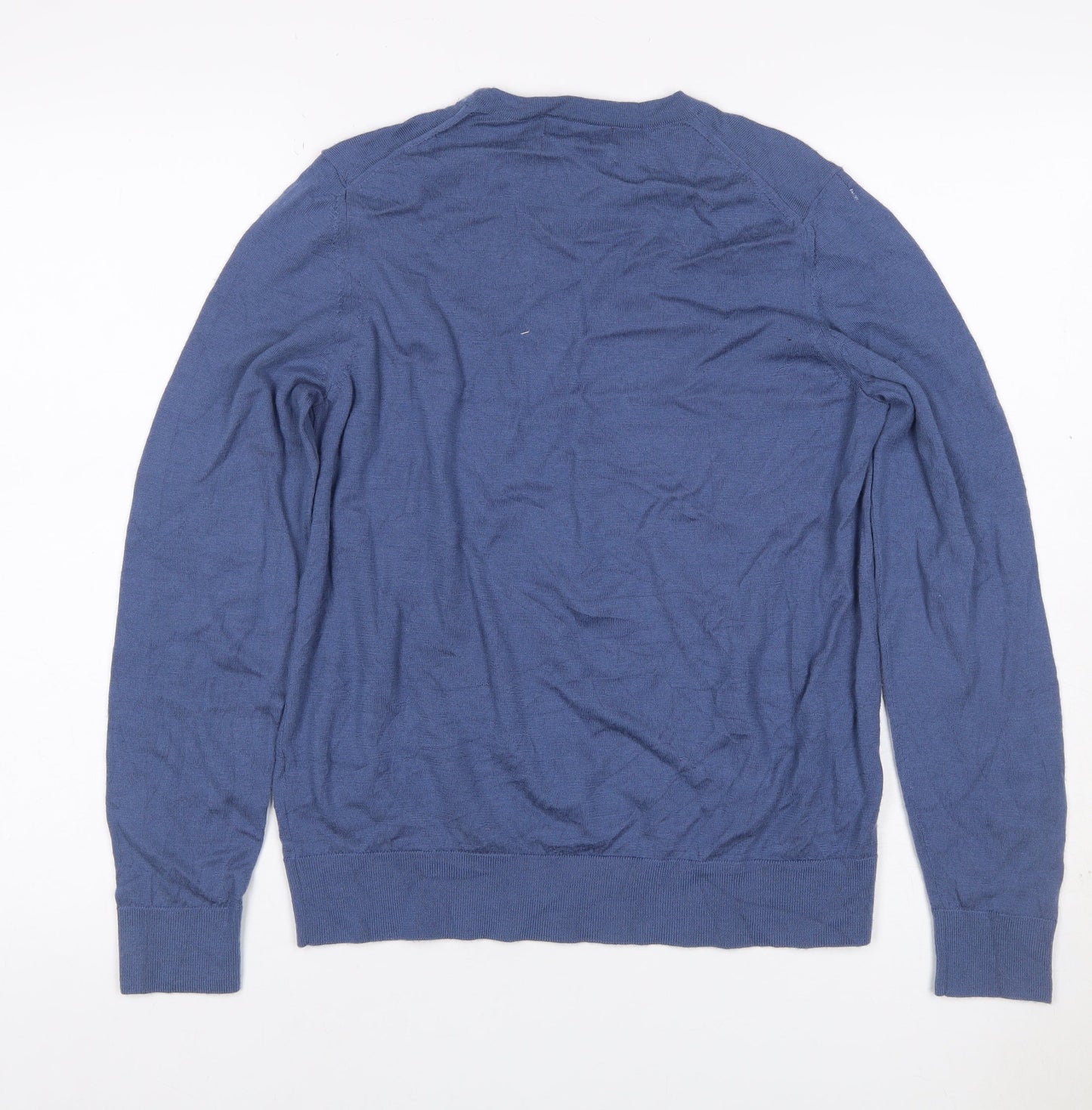 Marks and Spencer Women Blue Size 14 Merino Wool Crew Neck Jumper