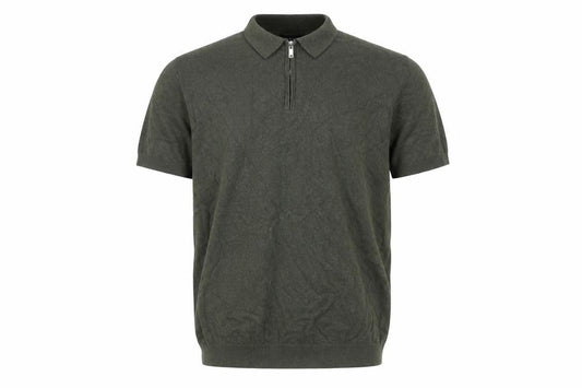 Front view of boohooMAN Men’s Green, size S, Knit 1/4 Zip Short Sleeve Polo