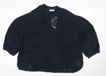 Per Una Women’s Navy Blue UK 22 Open Knit Cable Cardigan 3/4 Sleeve