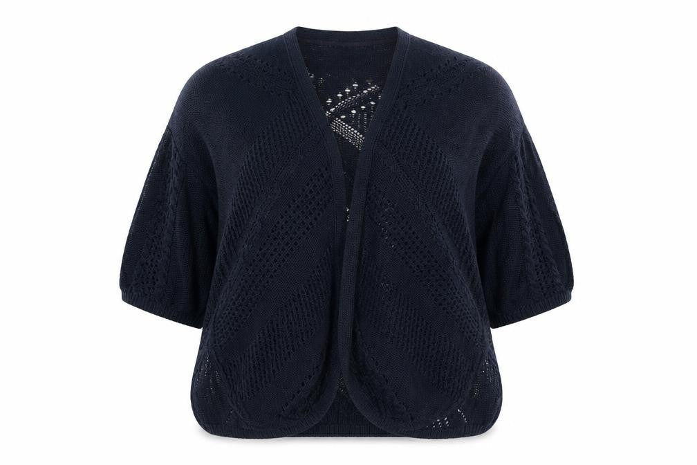 Per Una Women’s Navy Blue UK 22 Open Knit Cable Cardigan 3/4 Sleeve