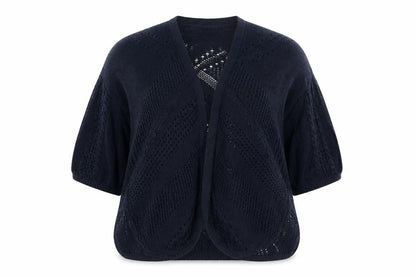 Per Una Women’s Navy Blue UK 22 Open Knit Cable Cardigan 3/4 Sleeve