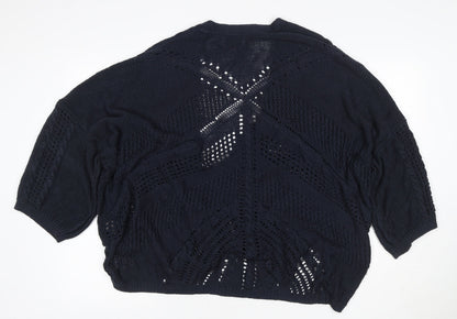 Per Una Women’s Navy Blue UK 22 Open Knit Cable Cardigan 3/4 Sleeve