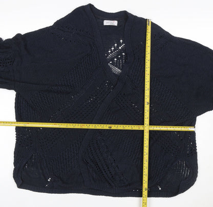Per Una Women’s Navy Blue UK 22 Open Knit Cable Cardigan 3/4 Sleeve